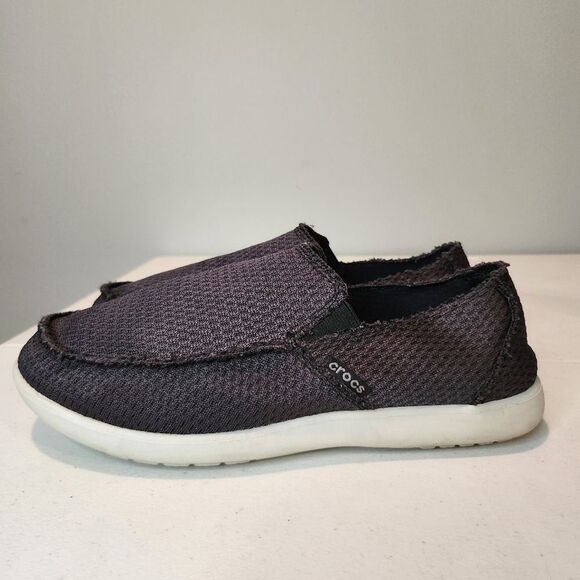 CROCS Santa Cruz Distressed Edge Black Canvas Slip-on Loafer Shoes Men's Size 7 - Picture 2 of 12